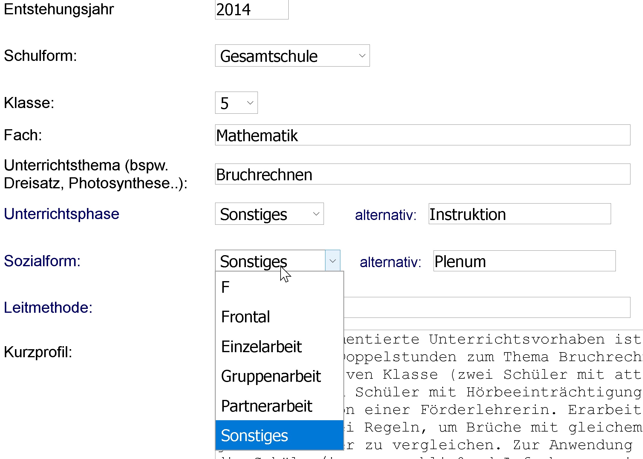 Bild 2 - Verschlagwortungskategorien eines Beispieleintrags im Rahmen des Redaktionssystems 
